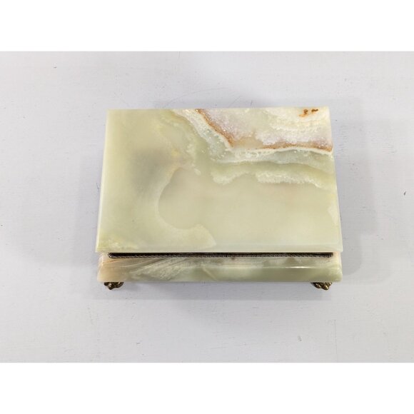 Italian Rectangular Green Onyx Marble Storage Box with Brass hardware and feet - Picture 5 of 15